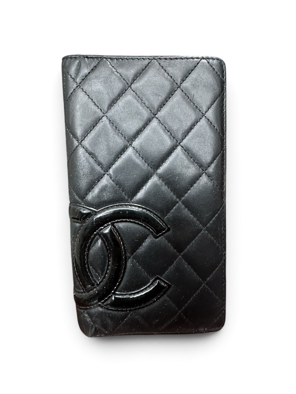 Chanel Cambon Ligne Black Quilted Long Wallet Hot Pink Interior